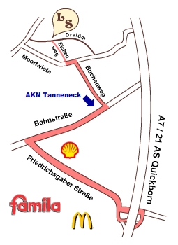 Anfahrt über A7 Abfahrt AS 21 Quickborn